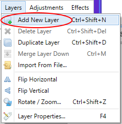 Screenshot showing how to create a new layer in Paint.NET