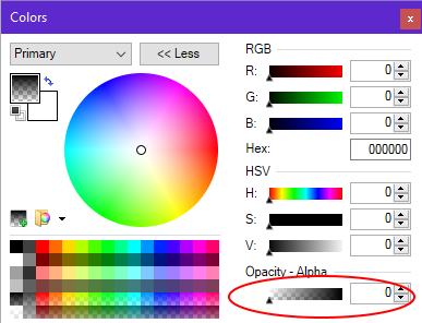 Using the opacity - alpha color slider in Paint.NET.