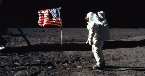 Buzz Aldrin and the U.S. flag on the Moon