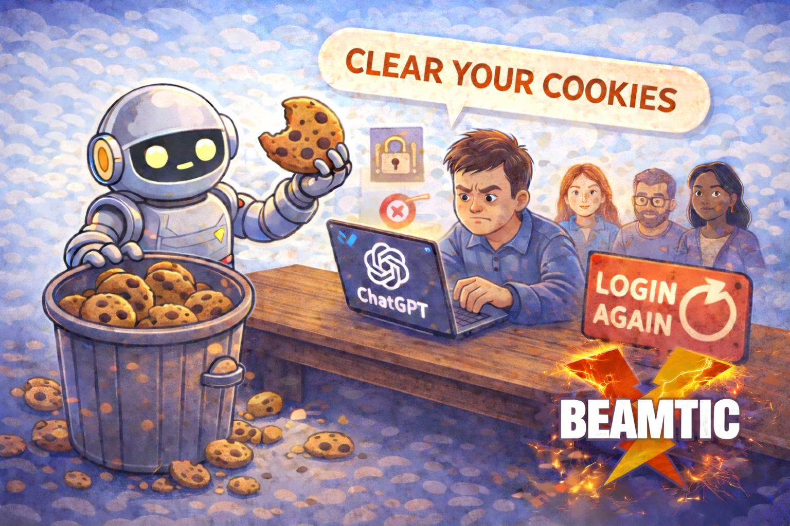 ChatGPT telling users to clear their cookies to login and use their service.
