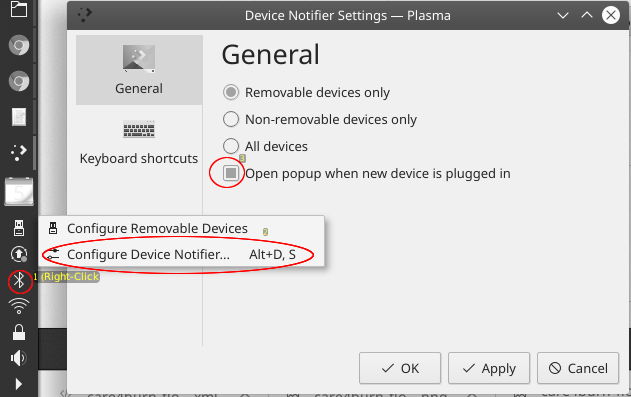 How to disable device notifications, KDE