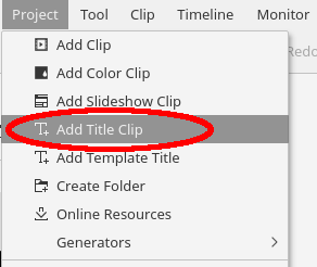 Adding text clips in Kdenlive.