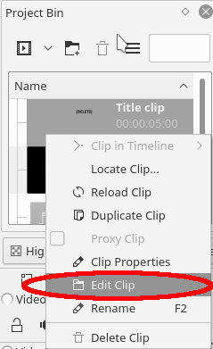 Edit Title Clip in Kdenlive