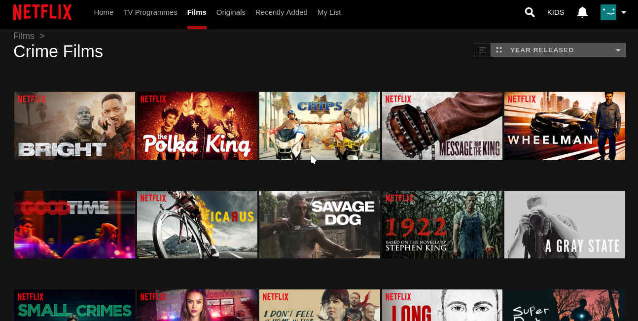 Netflix sorting by year released.