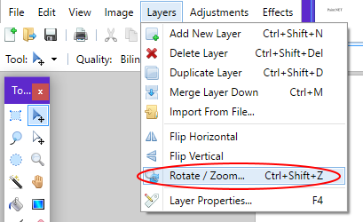 Rotate / Zoom in the Layers menu of Paint.NET