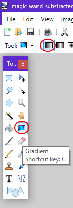 Screenshot of where to find the Gradient tool in Paint.NET.