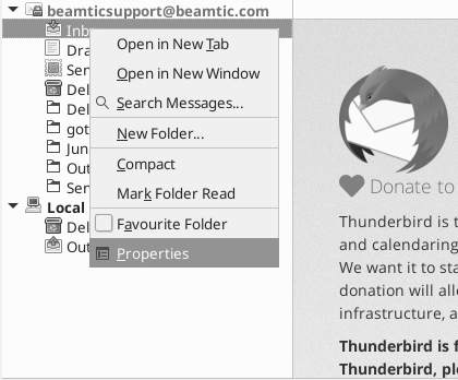 Right-click menu on folders, Thunderbird