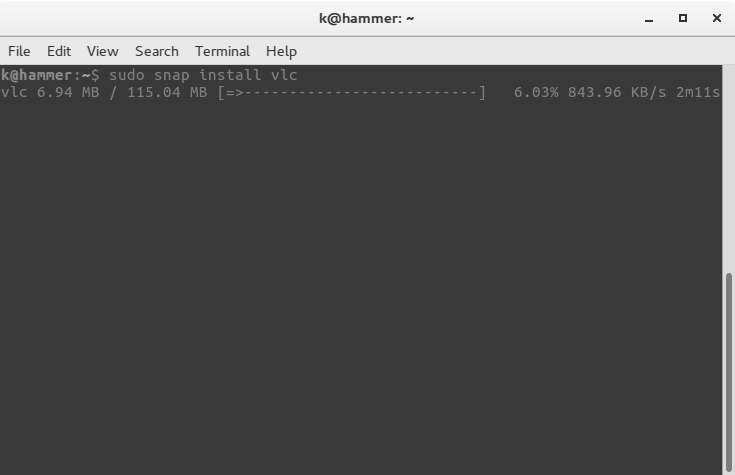 Screenshot of how to install snaps from the terminal using 