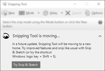 Message inside Snipping Tool: Snipping tool will be moving to a new home...